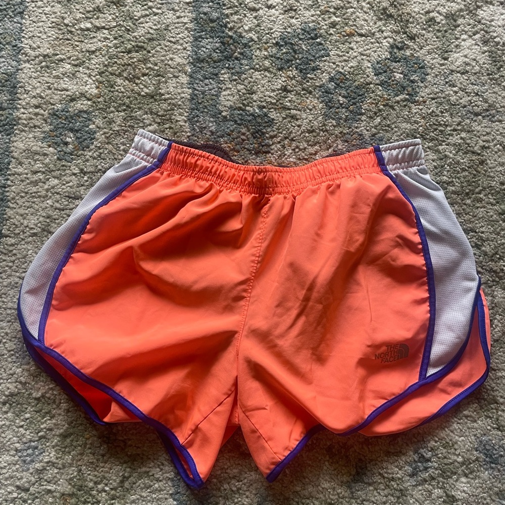 The North Face Women's Bright Orange and White Athletic Shorts